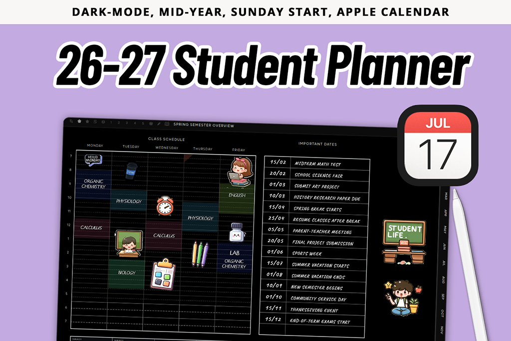 2026-2027 Dark Mode Study Planner (Sunday, Apple) 2026-2027 Dark Mode Study Planner (Sunday, Apple)