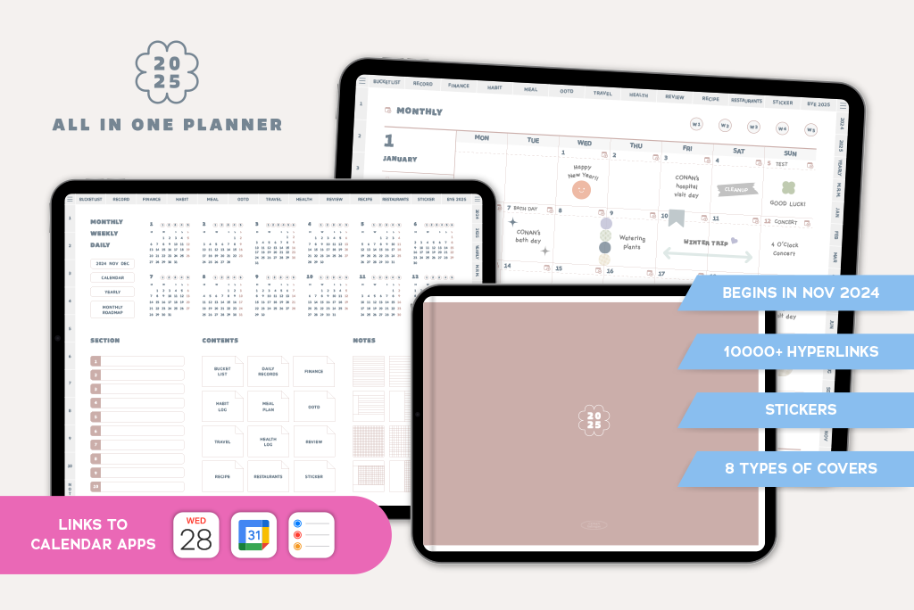 2025 Neutral Life Planner (Mon.Start, Calendar Integration)