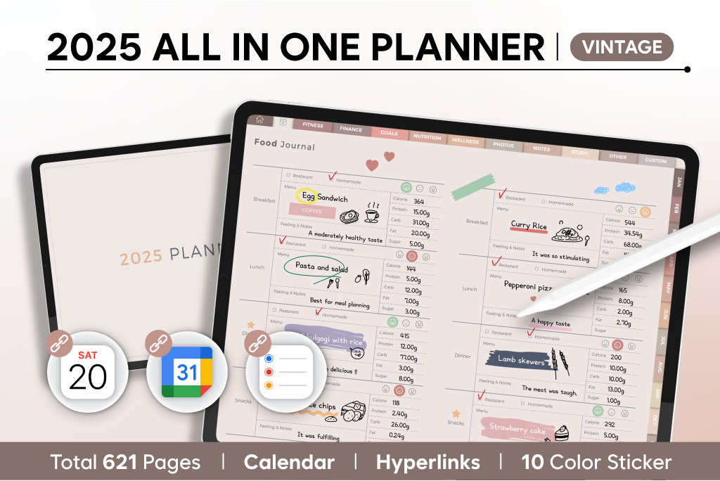 2025 แพลนเนอร์แบบครบวงจรโดย daper (วินเทจ, การรวมปฏิทิน)
