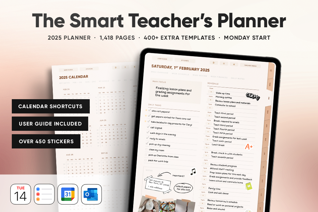 The Smart Teacher's Planner in Neutral (Mon. Start, Portrait)