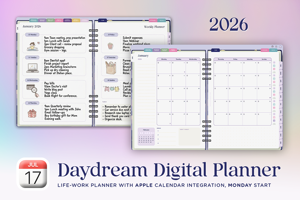 Planner Digitale Daydream 2026 (Lunedì, Apple)