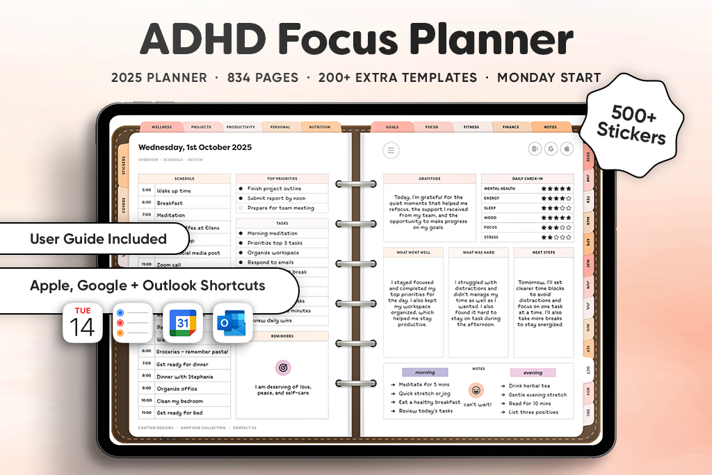 ADHD Focus Planner (Ma. Start, Perzik)