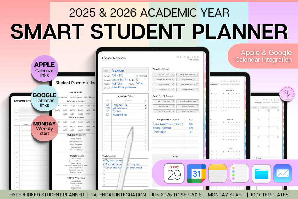 Colorful Smart Student Planner - 2025/26 Academic year (Mon)