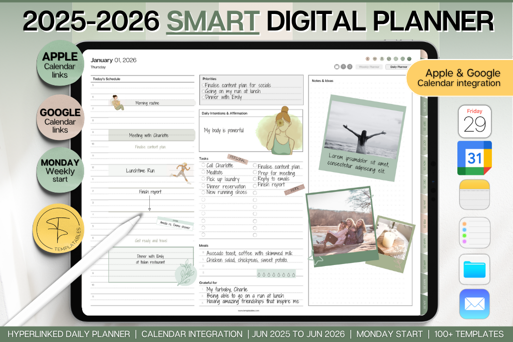 Smart 2025-2026 Mid-year Planner - Green - Landscape (Mon)