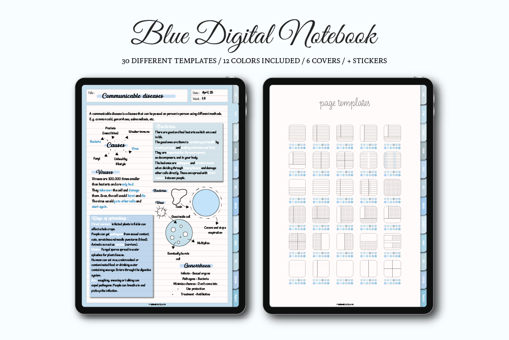 Blaues Notizbuch mit 12 Registerkarten