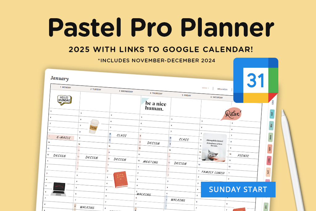 Pastel Pro Digital Planner 2025 (Sunday)