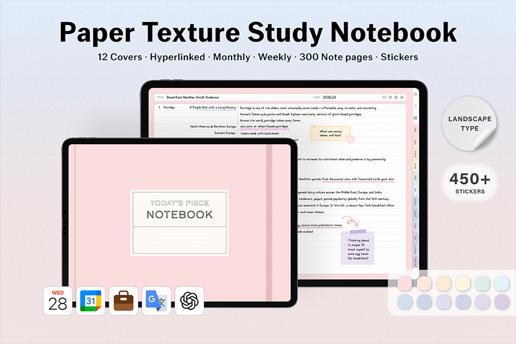 Paper Texture Study Notebook (ChatGPT Integration, Pastel)