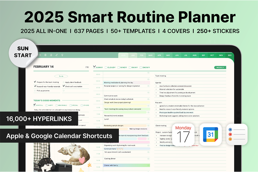 2025 Smart Routine Planner (Green, Calendar Integration)