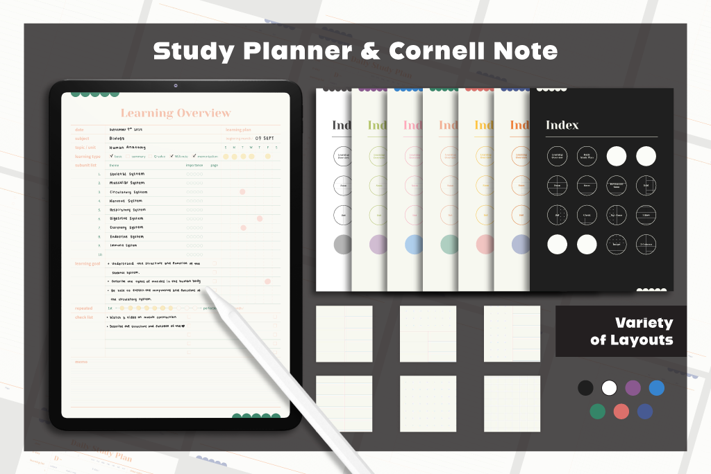 Study Planner & Cornell Note Set