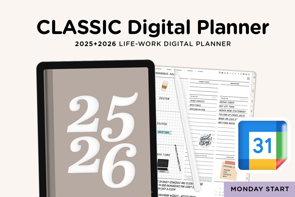 2025-2026 Classic Life-Work Digital Planner (Monday, Google)