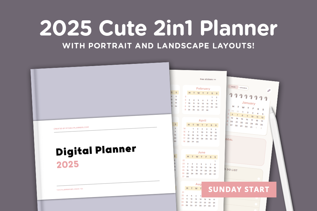 2025 Schattige 2-in-1 Digitale Planner (Zondag)