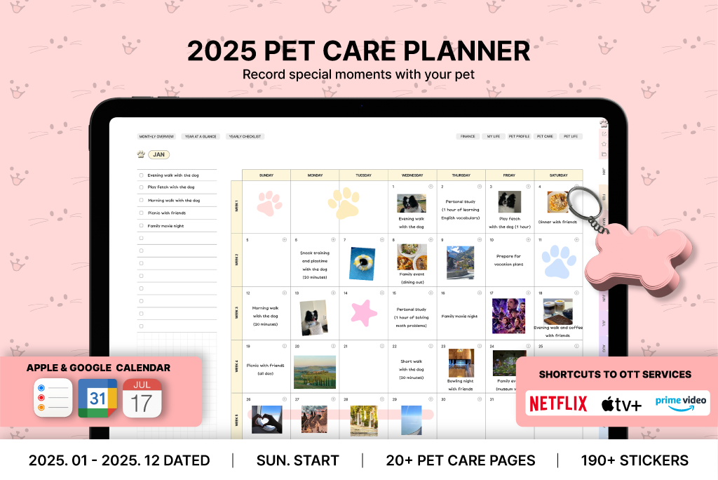 2025 Pet Care Planner (Sun.Start, Calendar Integration)