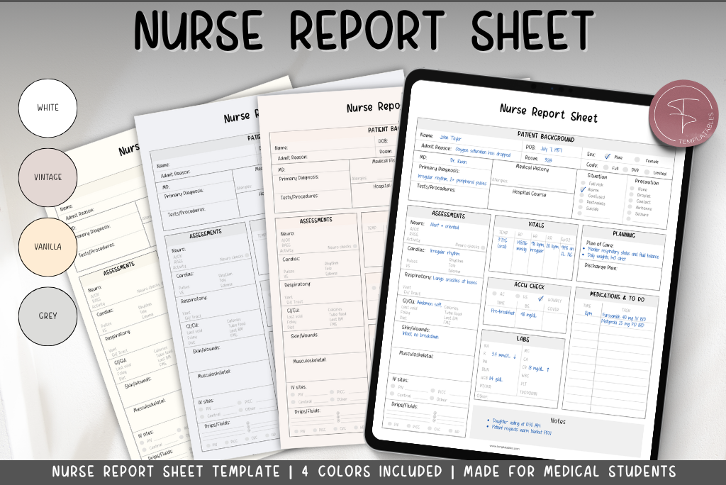 Nurse Report Sheet