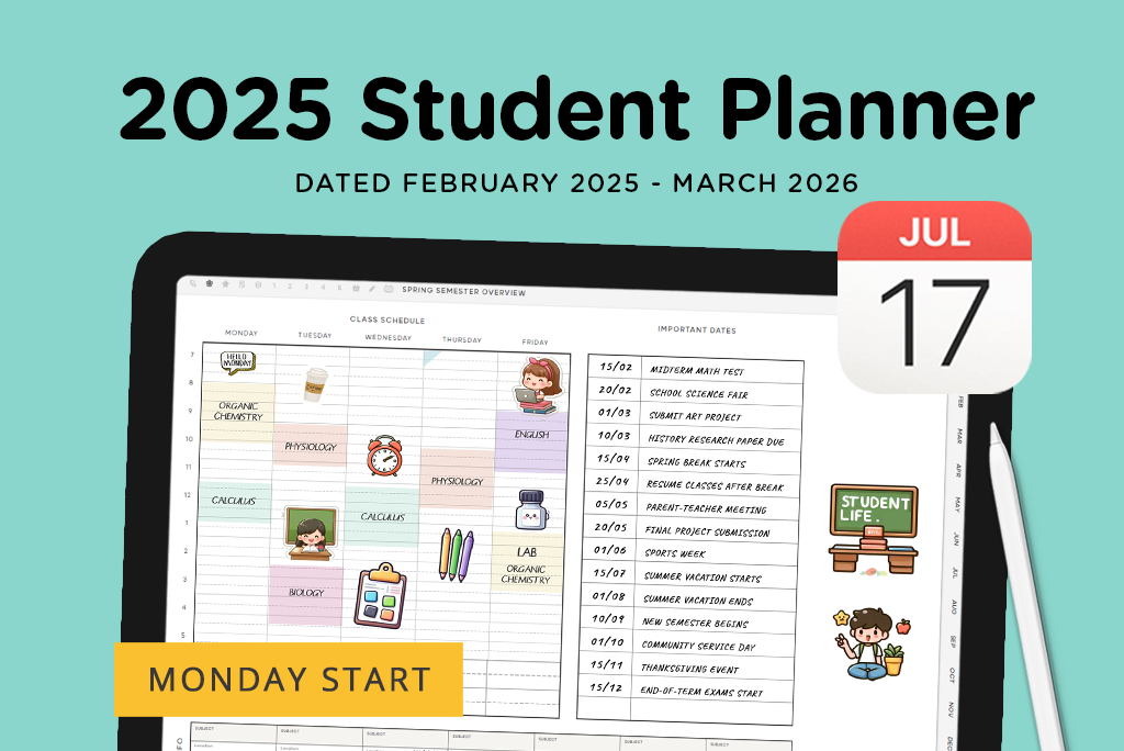 2025 Student Planner Apple (Monday Start)