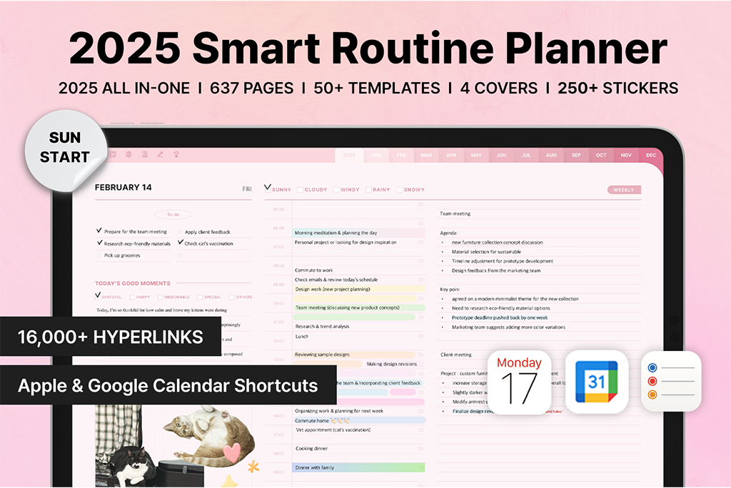 2025 Smart Routine Planner (Pink, Calendar Integration)