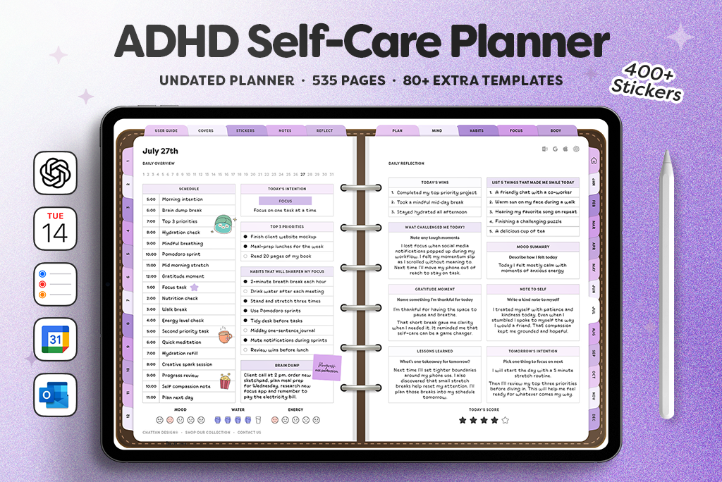 ADHD Self-Care Planner (Landscape, Acai)
