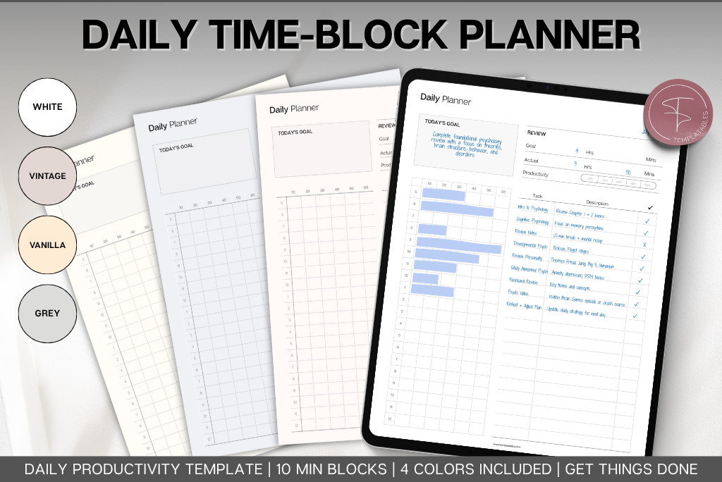Daily Time-Block Planner Template (10mins)