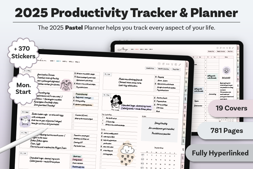 2025 Produktivitäts-Tracker & Planer (Pastell)