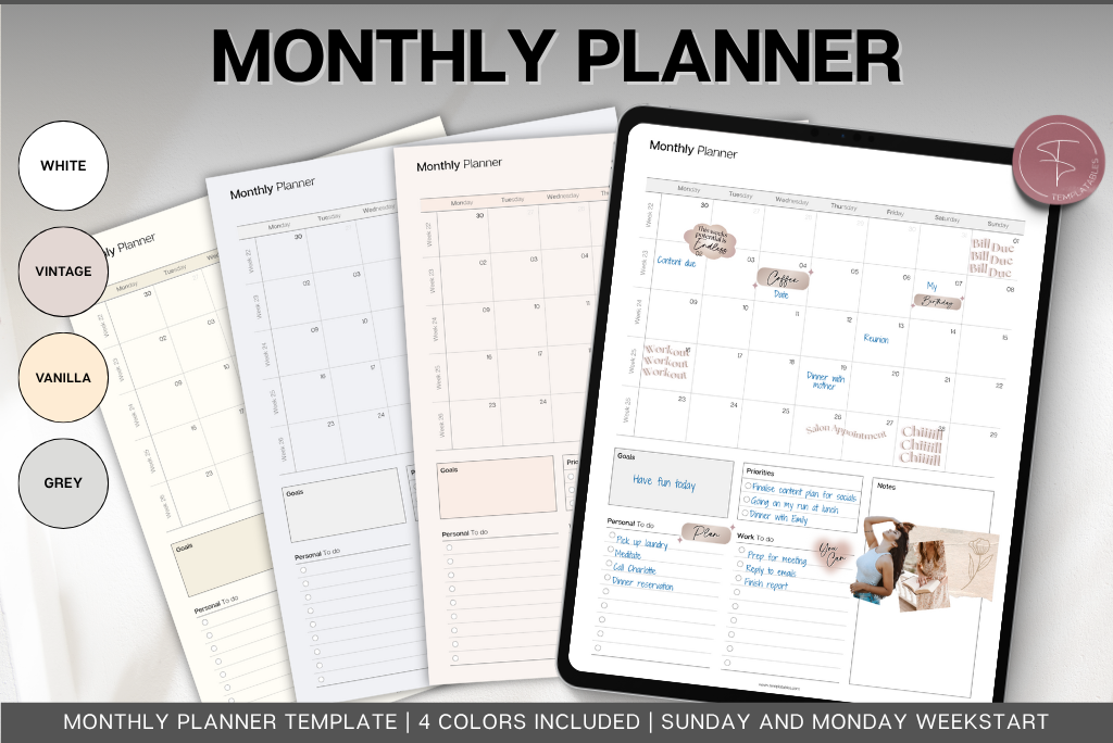 Monthly Planner (Undated) Template