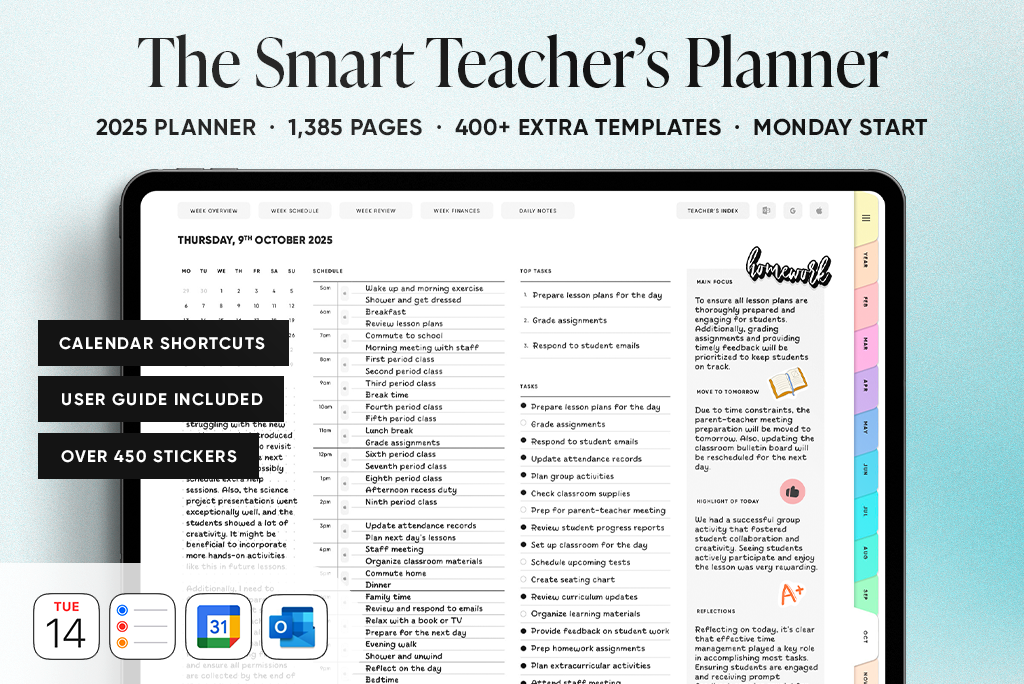 The Smart Teacher's Planner in Pastel (Mon. Start, Landscape)