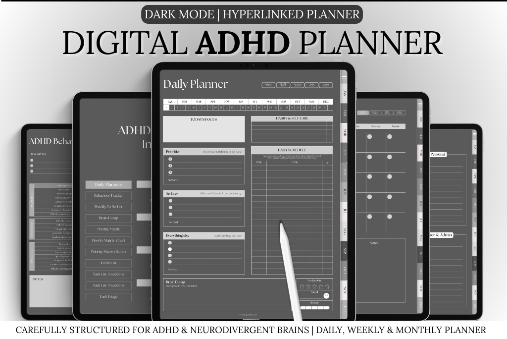 Digital ADHD Daily Planner - Dark Mode