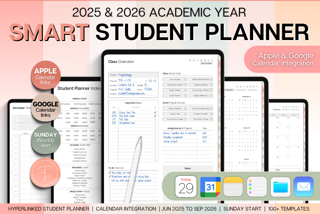 2025/26 Smart Student Planner (Sun) - Peach