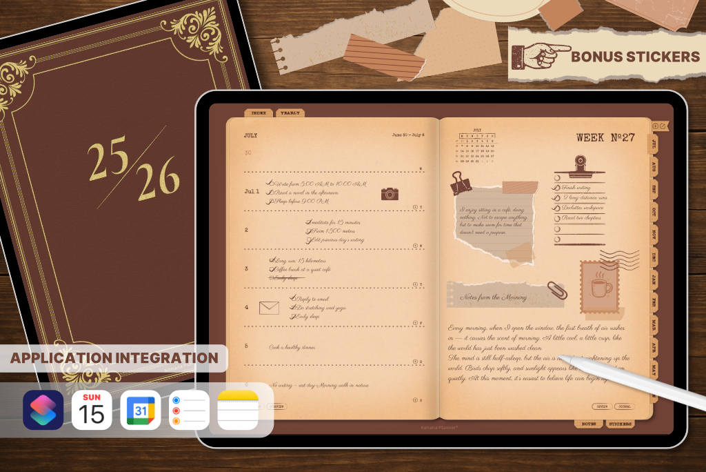 All-in-One 2025-2026 Retro Kraft Paper Texture Planner (Dark)