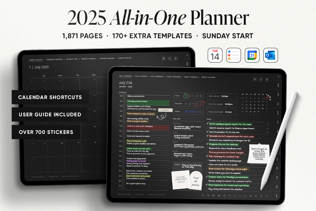 2025 All-in-One Planner (Sun. Start, Dark Mode)