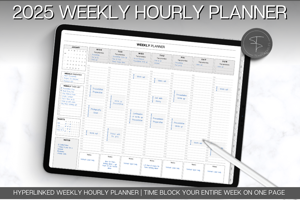 2025 Weekly Hourly Productivity Planner (Minimalist)