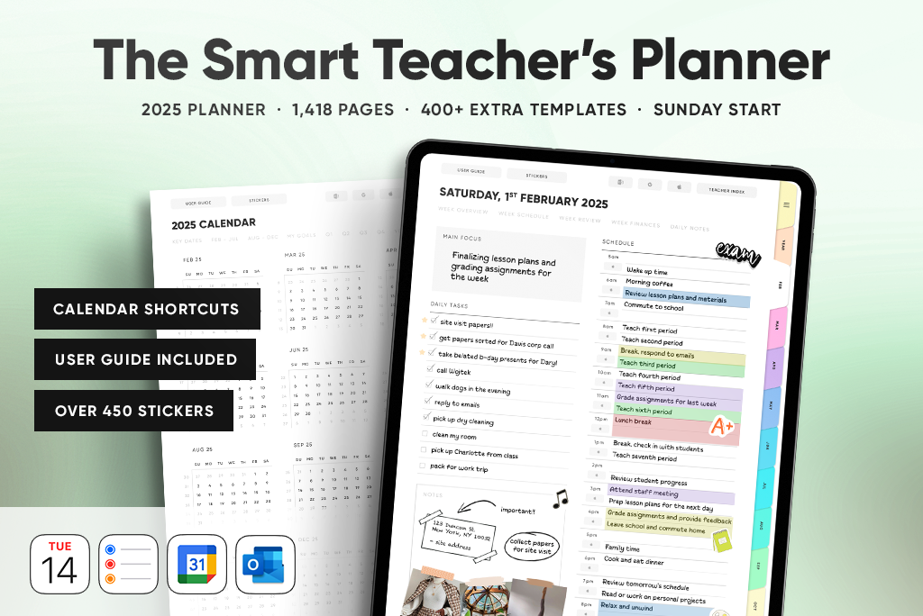 Il Planner Intelligente per Insegnanti in Pastello (Domenica. Inizio, Verticale)