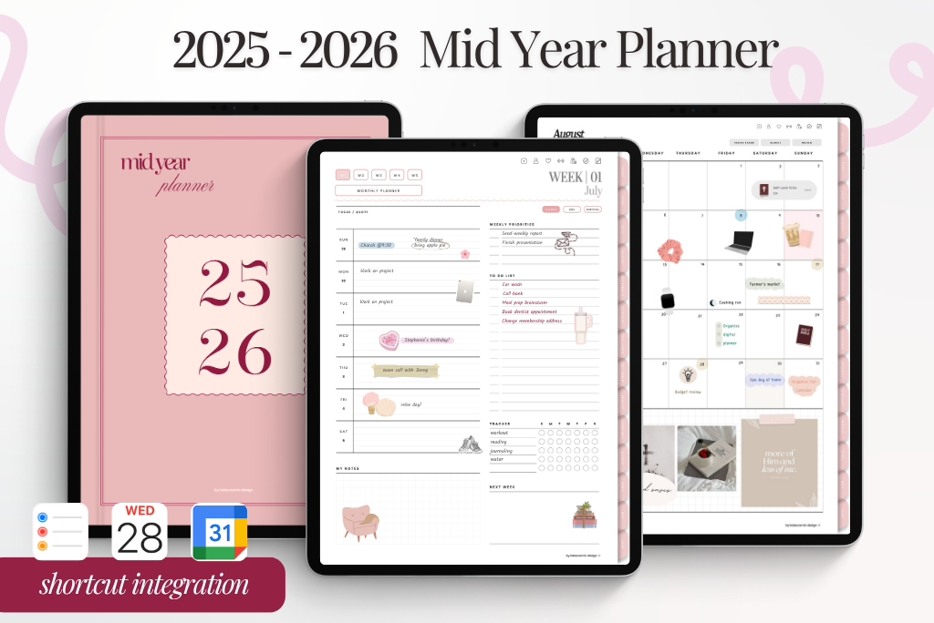 Pink 2025-2026 Mid Year Planner (Monday)