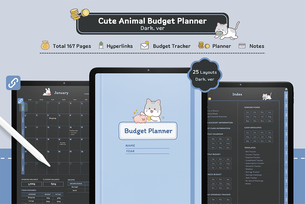 Cute Animal Budget Planner (Dark)