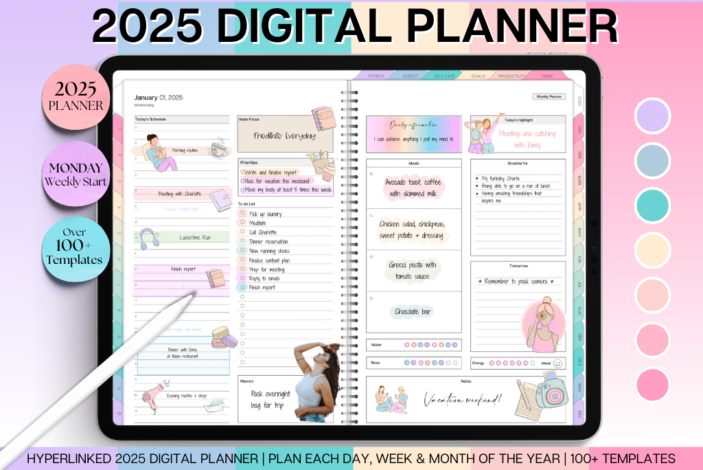 Colorful 2025 Daily Planner - Landscape (Monday start)