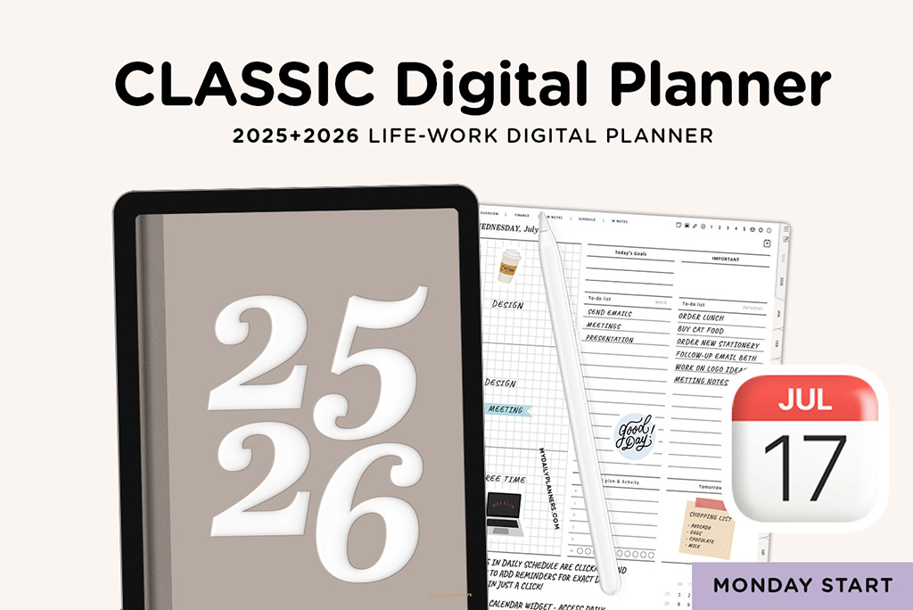2025-2026 Classic Life-Work Digital Planner (Monday, Apple)