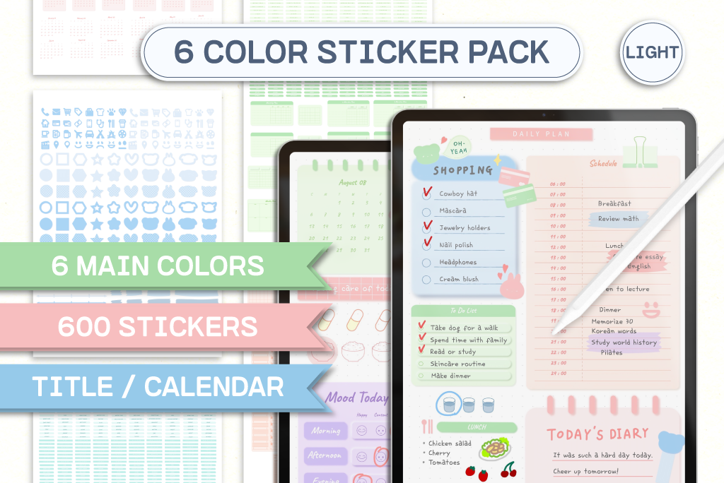 6 color Stickers+ Widget Sticker Pack (Light)