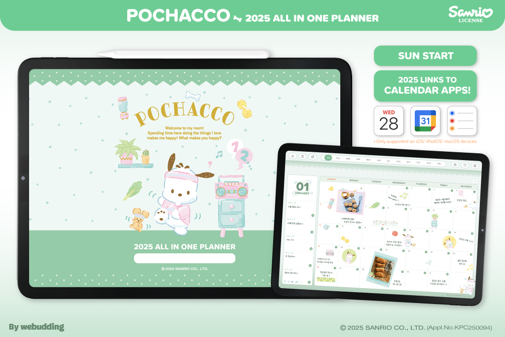 Pochacco 2025 Planejador Tudo-em-um (Integração com Calendário)