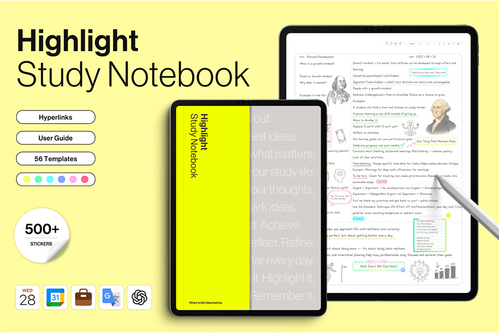 Highlight Study Notebook (Sticker set, Shortcuts Integration)
