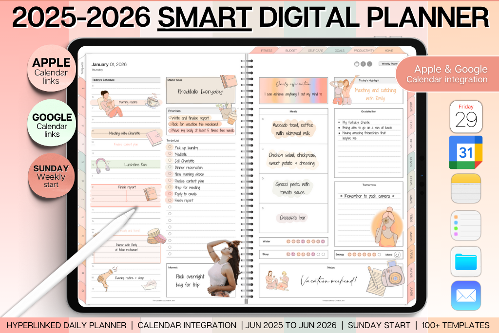 Smart 2025-2026 Mid-year Planner, Peach, Ring Binder (Sun)