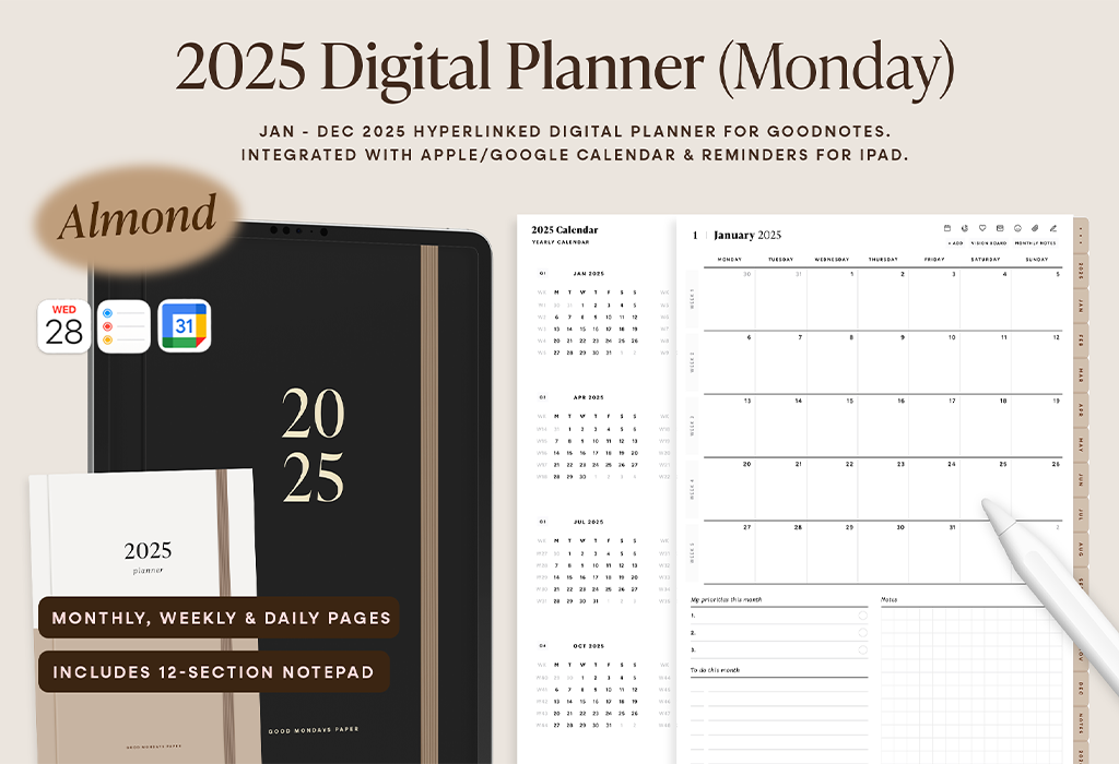 2025 Planner in Almond (Monday Start)