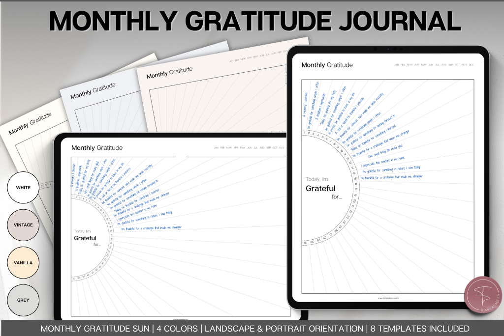 Monthly Gratitude Journal (Sun)