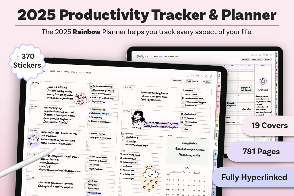 2025 Productivity Tracker & Planner (Rainbow)