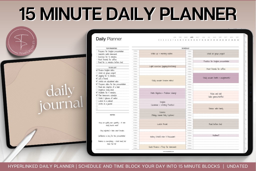 15 Minute Digital Daily Planner - Minimalist (Landscape)