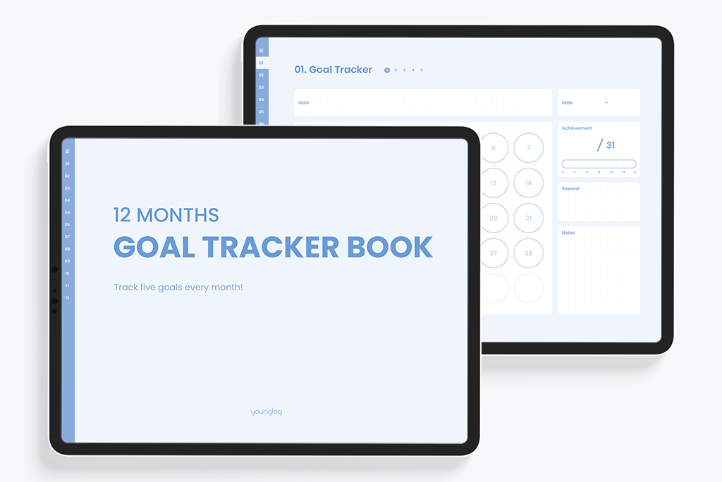 12 Months Monthly Tracker (Blue Tab)