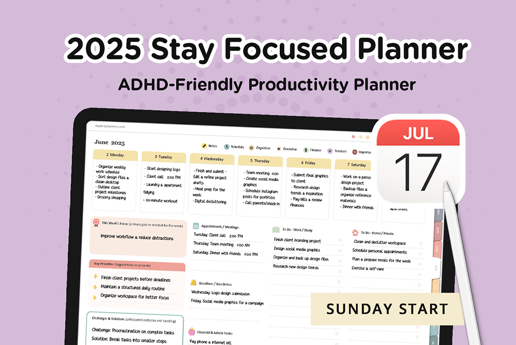 2025 Stay Focused ADHD Planner (Apple, Sunday)