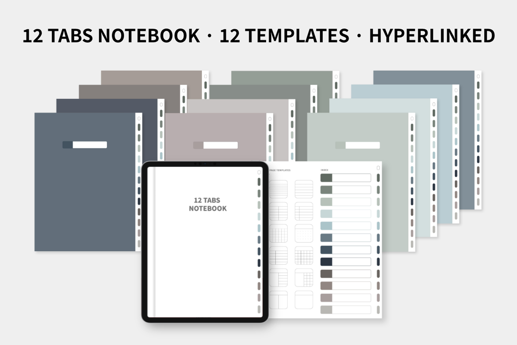 Notizbuch mit 12 Registerkarten (Dunkel, Hochformat)