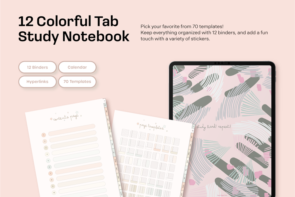 12 Colorful Tab Study Notebook (Brown)