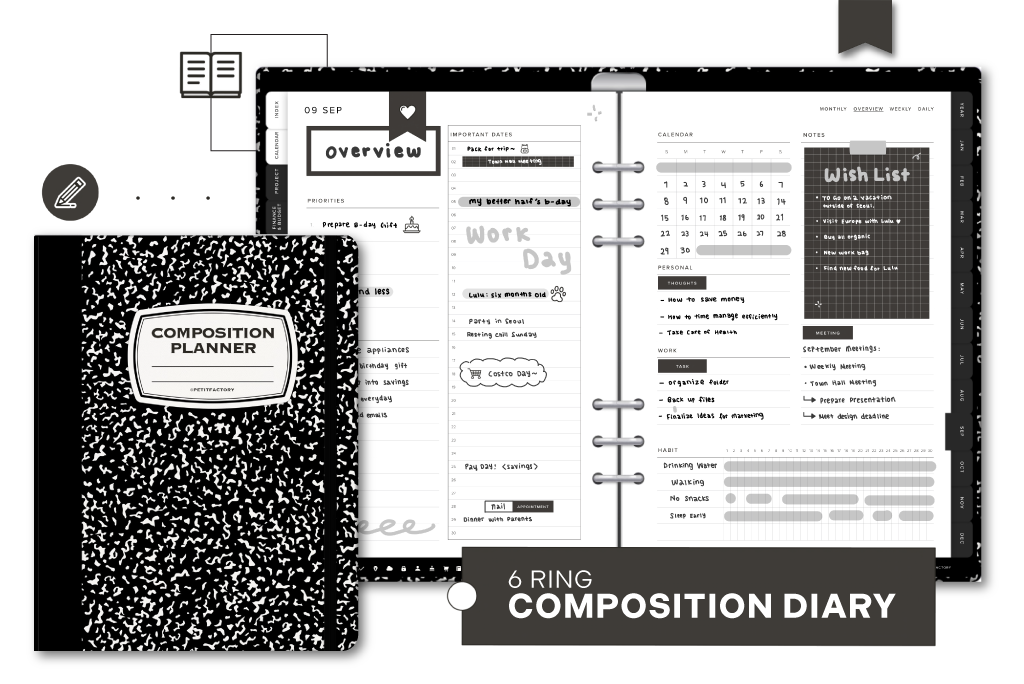 6-ring Composition Diary