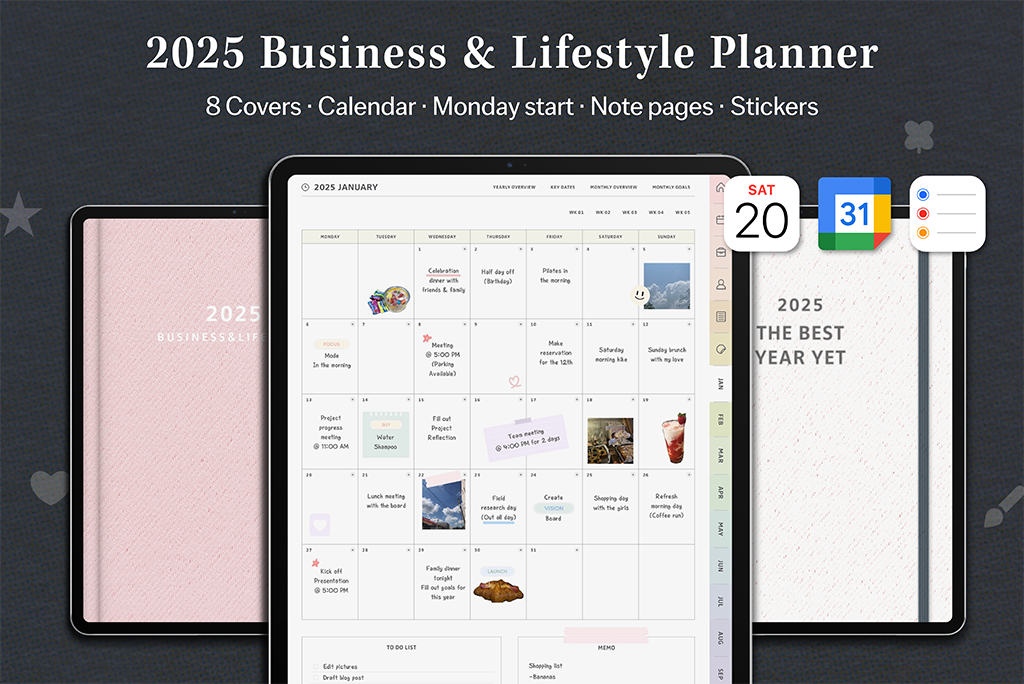 2025 All-in-one Business Life Planner (Monat.Start, Kalenderintegration)