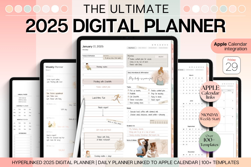 Smart 2025 Digital Planner - Hochformat (Pfirsich)