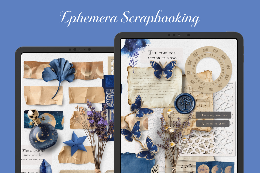 Indigo Blue Ephemera Scrapbooking Kit